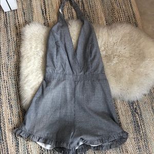 Halter top checkered and ruffled leg romper 😍